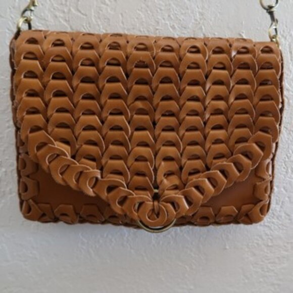 Patricia Nash Handbags - Patricia Nash Porticci Leather Woven Chainlink Crossbody Bag Hazelnut
